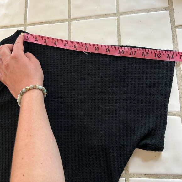 Plus Size Black Waffle Knit Tie Front Tee – Miholl (XXL, Relaxed Fit) - Picture 5 of 12